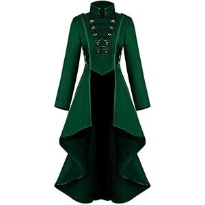 STEAMPUNK Victorian Swallow Tail Long Trench Coat Jacket Green Cosplay Punk NWT
